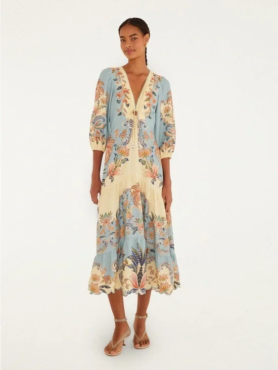 Farm Rio Butter Yellow Boho Beauty Maxi Dress - Picture 1 of 5